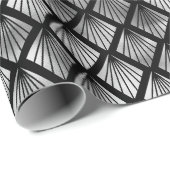 シルバーおよびブラックダイヤモンドのアールデコパターン ラッピングペーパー (ロールコーナー)