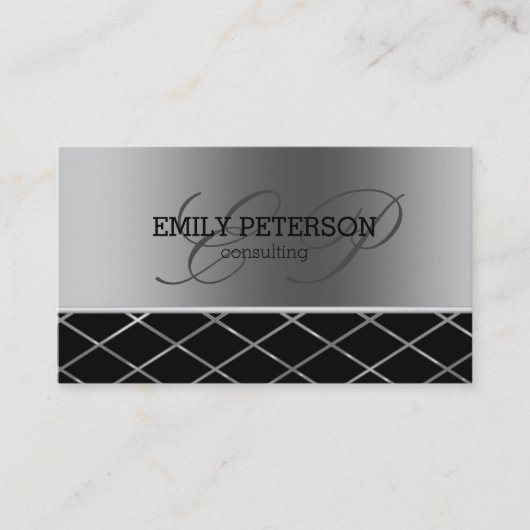 シルバーおよびブラック幾何デザイン 名刺 (正面)