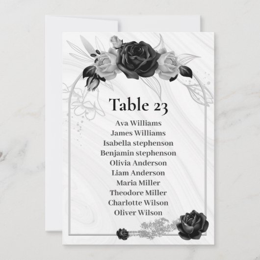 シルバーおよびブラック・フラワーシーティングチャートの表番号 招待状 (正面)