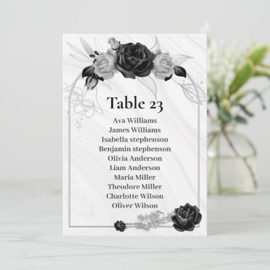 シルバーおよびブラック・フラワーシーティングチャートの表番号 招待状 (スタンド正面)
