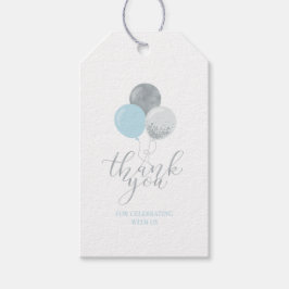 シルバーおよびブルーのバルーン |パーティーありがとうメッセージカード ギフトタグ