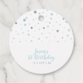 シルバーおよびブルーのバルーン |パーティーありがとうメッセージカード フェイバータグ (裏面)