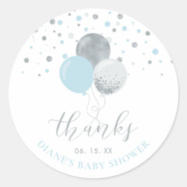 シルバーおよびブルーのバルーン |パーティーのお願いありがとう ラウンドシール