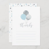 シルバーおよびブルーのバルーン |パーティー感謝状 サンキューカード (正面/裏面)