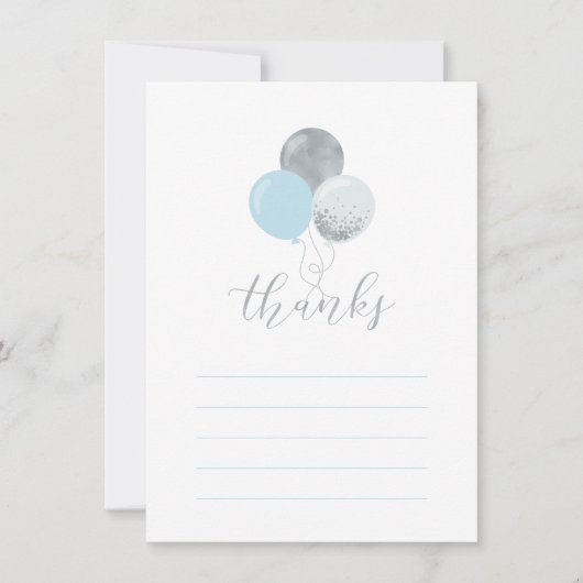 シルバーおよびブルーのバルーン |パーティー感謝状 サンキューカード (正面)