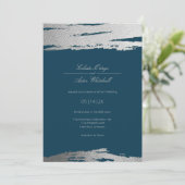 シルバーおよびブルーモダン抽象芸術エレガントフォイル 招待状 (スタンド正面)