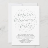 シルバーおよびホワイト |サプライズモダンリタイアパーティー 招待状 (正面)