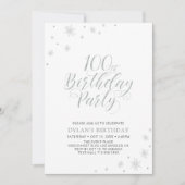 シルバーおよびホワイト |第モダン100回生誕祭パーティー 招待状 (正面)