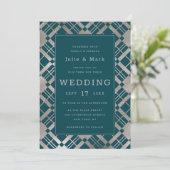 シルバーおよび任意の色の素朴背景の結婚プレイド 招待状 (スタンド正面)