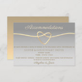 シルバーおよび金ゴールドロープ結婚ハートの情報カード (正面/裏面)