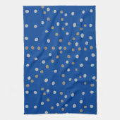 シルバーおよび金ゴールド水玉模様オンブルー キッチンタオル (縦)