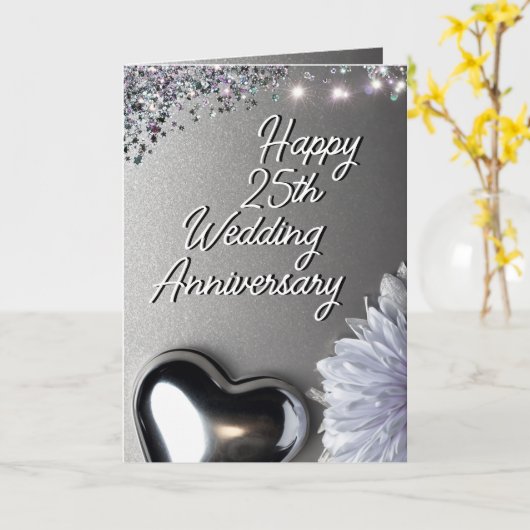 シルバーお洒落ハート25結婚周年記念 カード (黄色い花)