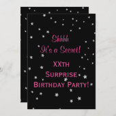 シルバーかわいらしスターズサプライズ誕生日 招待状 (正面/裏面)