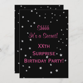 シルバーかわいらしスターズサプライズ誕生日 招待状