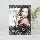 シルバーかわいらしブラックレース写真甘い16招待状 招待状 (スタンド正面)