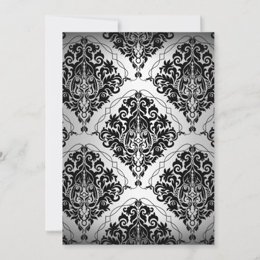 シルバーかわいらし&ティール（緑がかった色）ダマスクスウィート16招待状 招待状 (裏面)