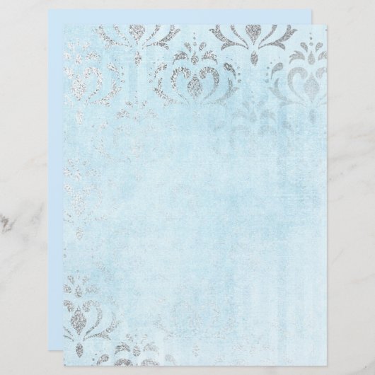 シルバーかわいらし&ブルーヴィンテージスクラップブック紙 (正面/裏面)