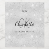 シルバーがきらりと光るモノグラムのイニシャルネーム ワインラベル (シングルラベル)