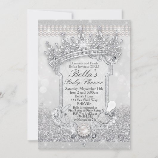 シルバーきらきら光るグリッターベビーシャワー招待状 招待状 (正面)