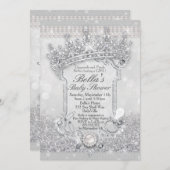 シルバーきらきら光るグリッターベビーシャワー招待状 招待状 (正面/裏面)