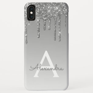 シルバーきらきら光る ラグジュアリースパークルグリッターモノグラム iPhone XS MAXケース