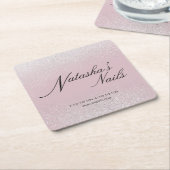 シルバーきらめくダストアンドピンク スクエアペーパーコースター (アングル)