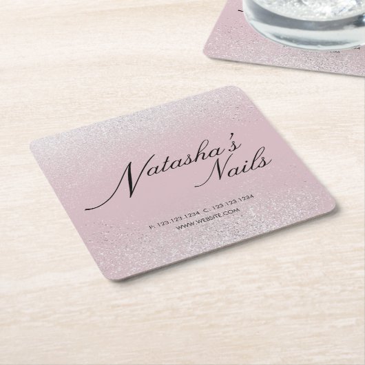 シルバーきらめくダストアンドピンク スクエアペーパーコースター (アングル)