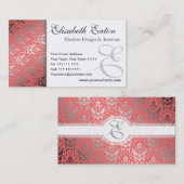 シルバーきらめくピーチエレガントダマスクウーマン 名刺 (正面/裏面)