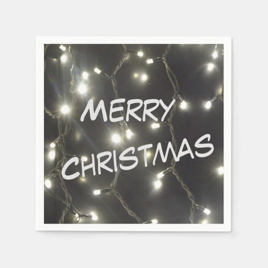 シルバーきらめくライトクリスマスペーパーナプキン スタンダードカクテルナプキン (正面)