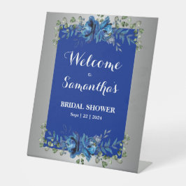 シルバーきらめく：ブルーフローラブライダルシャワー 台座サイン