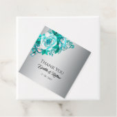 シルバーとアクアのバラ結婚ズ・サンキュー フェイバータグ (インサイチュ)