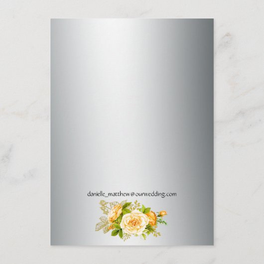 シルバーとイエローローズウェディングレセプションカード エンクロージャーカード (裏面)