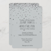 シルバーとグレーの紙吹雪結婚ドット 招待状 (正面/裏面)