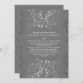 シルバーとグレーの赤ちゃんの息の結婚式招待状 招待状 (正面/裏面)