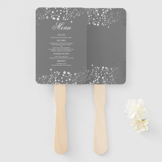 シルバーとグレー結婚のメニュー ハンドファン (正面&裏面)
