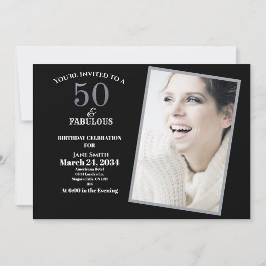 シルバーとグレー50thと素晴らしい誕生日パーティー 招待状 (正面)