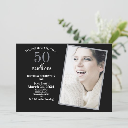 シルバーとグレー50thと素晴らしい誕生日パーティー 招待状 (スタンド正面)