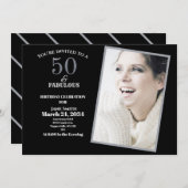 シルバーとグレー50thと素晴らしい誕生日パーティー 招待状 (正面/裏面)