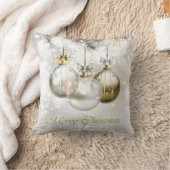 シルバーとゴールデンクリスマスボール&ボウ クッション (ブランケット)