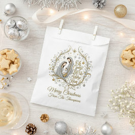 シルバーとゴールドのキリスト降誕のカスタマイズ可能なクリスマス フェイバーバッグ