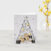 シルバーとゴールドのクリスマスツリーの空白カード カード (黄色い花)