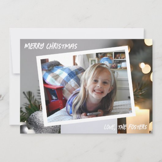 シルバーとゴールドのクリスマスツリー写真 ホリデー シーズンカード (正面)