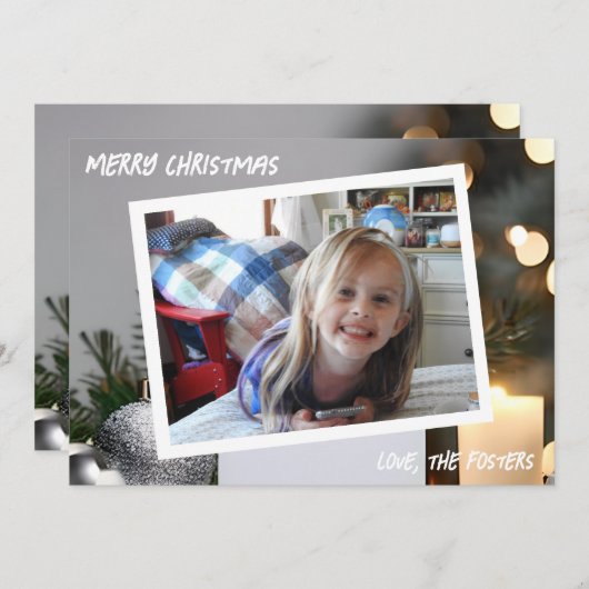 シルバーとゴールドのクリスマスツリー写真 ホリデー シーズンカード (正面/裏面)