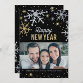 シルバーとゴールドのスパークル写真 新年 シーズンカード (正面/裏面)