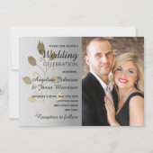 シルバーとゴールドの写真 ウェディング 招待状 (正面)