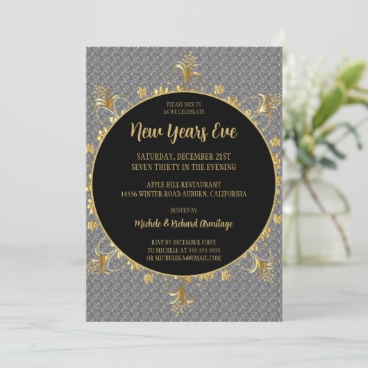 シルバーとゴールドの新年の招待状 招待状 (スタンド正面)