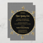 シルバーとゴールドの新年の招待状 招待状 (正面/裏面)