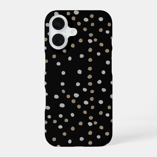 シルバーとゴールドの水玉模様 iPhone 16ケース (裏面)