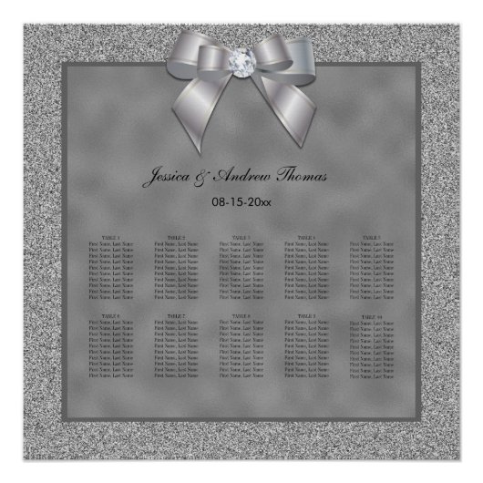 シルバーとスタイリッシュグリッター結婚の座席表 ポスター (正面)