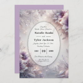シルバーとソフトアメジスト冬の開花結婚ズ 招待状